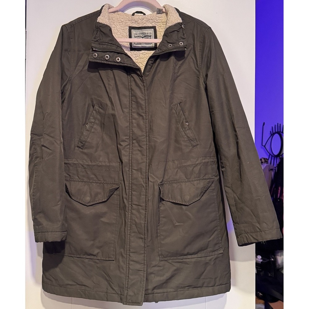 Levi Strauss & Co woMen Sherpa Lined Parka Jacket L – Black / Olive Winter Coat